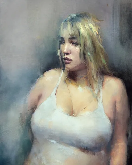 Prompt: beautiful plus size girl painting by jeremy mann