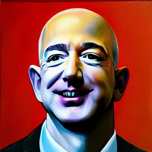 Prompt: jeff bezos, cameras for eyes, surreal, painting