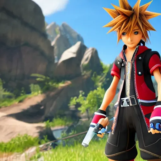 Image similar to sora from kingdom hearts as a character in the legends selection from apex legends, source engine