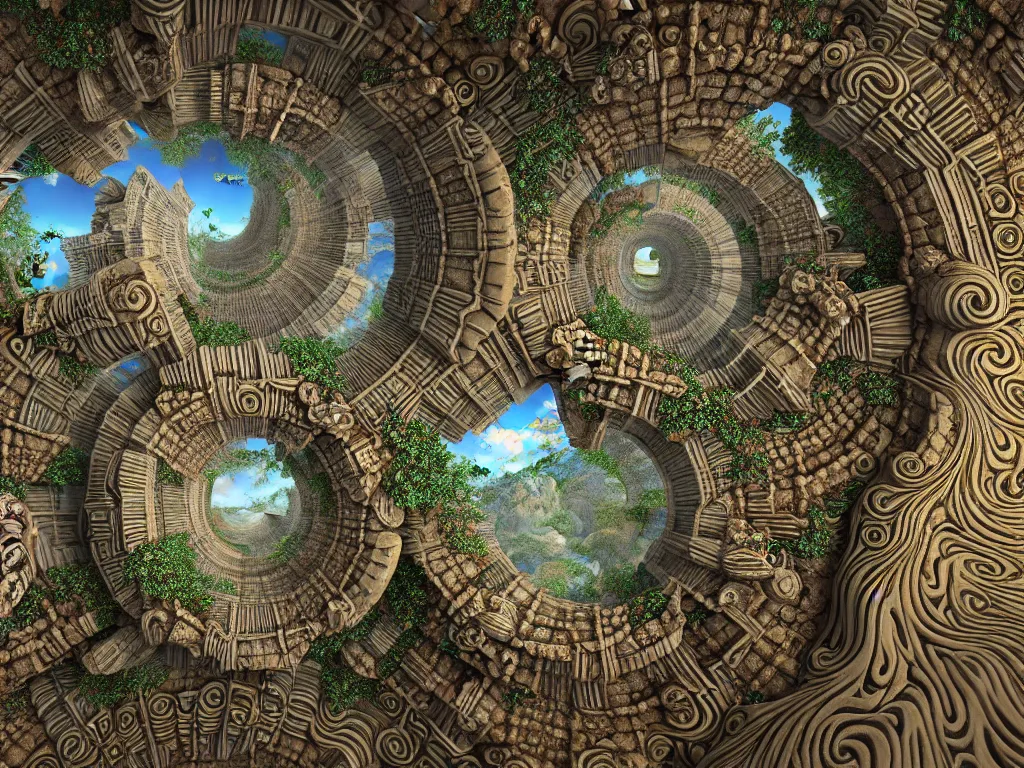 Prompt: ancient city art by ernst haeckel mc escher, fractal, hypermaximalism unreal render engine 8 k