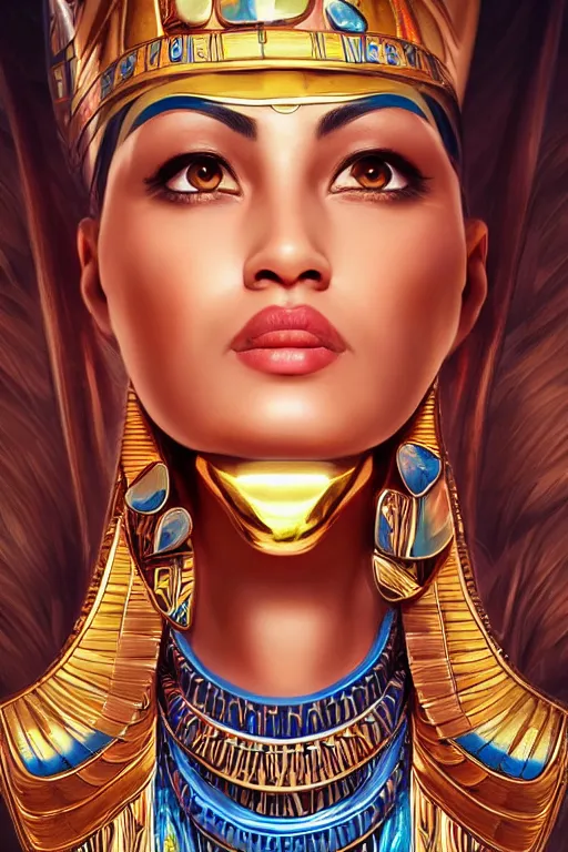 Image similar to a highly detailed beautiful portrait of a egyptian god with facial expression : happy in the style of artgerm.