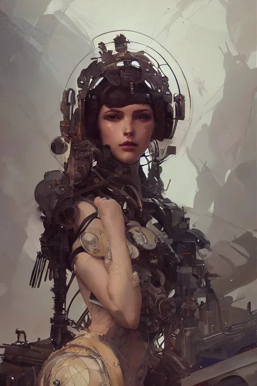 Image similar to A full portrait of a beautiful post apocalyptic offworld android queen, intricate, elegant, highly detailed, digital painting, artstation, concept art, smooth, sharp focus, illustration, art by Krenz Cushart and Artem Demura and alphonse mucha