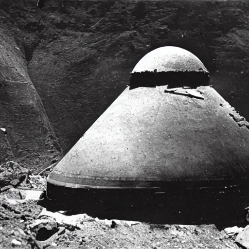 Prompt: daguerrotype of alien spaceship discovered in archeological site 1 9 0 0