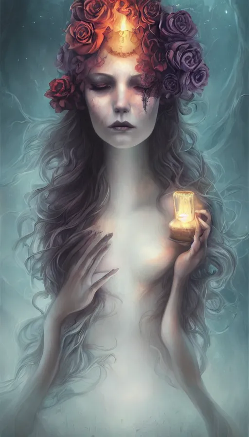 Image similar to life and death mixing together, by charlie bowater