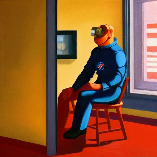 Image similar to a portrait of an astronaut, in the style of Edward Hopper, 4k,