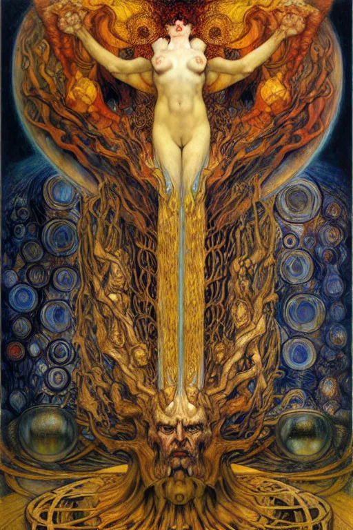 Image similar to Divine Chaos Engine by Karol Bak, Jean Delville, William Blake, Gustav Klimt, and Vincent Van Gogh, symbolist, visionary