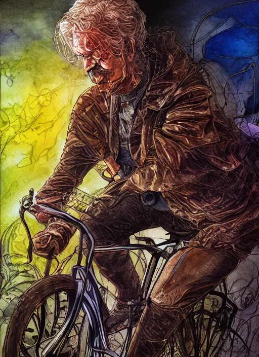 Prompt: portrait, Albert Hofmann on his first bicycle ride on lsd, Using Stable Diffusion to paint, watercolor, dramatic lighting, cinematic establishing shot, extremly high detail, foto realistic, cinematic lighting, pen and ink, intricate line drawings, by Yoshitaka Amano, Ruan Jia, Kentaro Miura, Artgerm, post processed, concept art, artstation, matte painting, style by eddie mendoza, raphael lacoste, alex ross