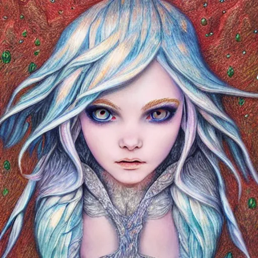 Prompt: Colored pencil art on paper, Frost Elf, highly detailed, artstation, MasterPiece, Award-Winning, Caran d'Ache Luminance