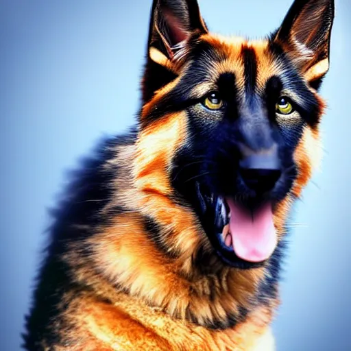 Prompt: a feline german shepherd - cat - hybrid, animal photography