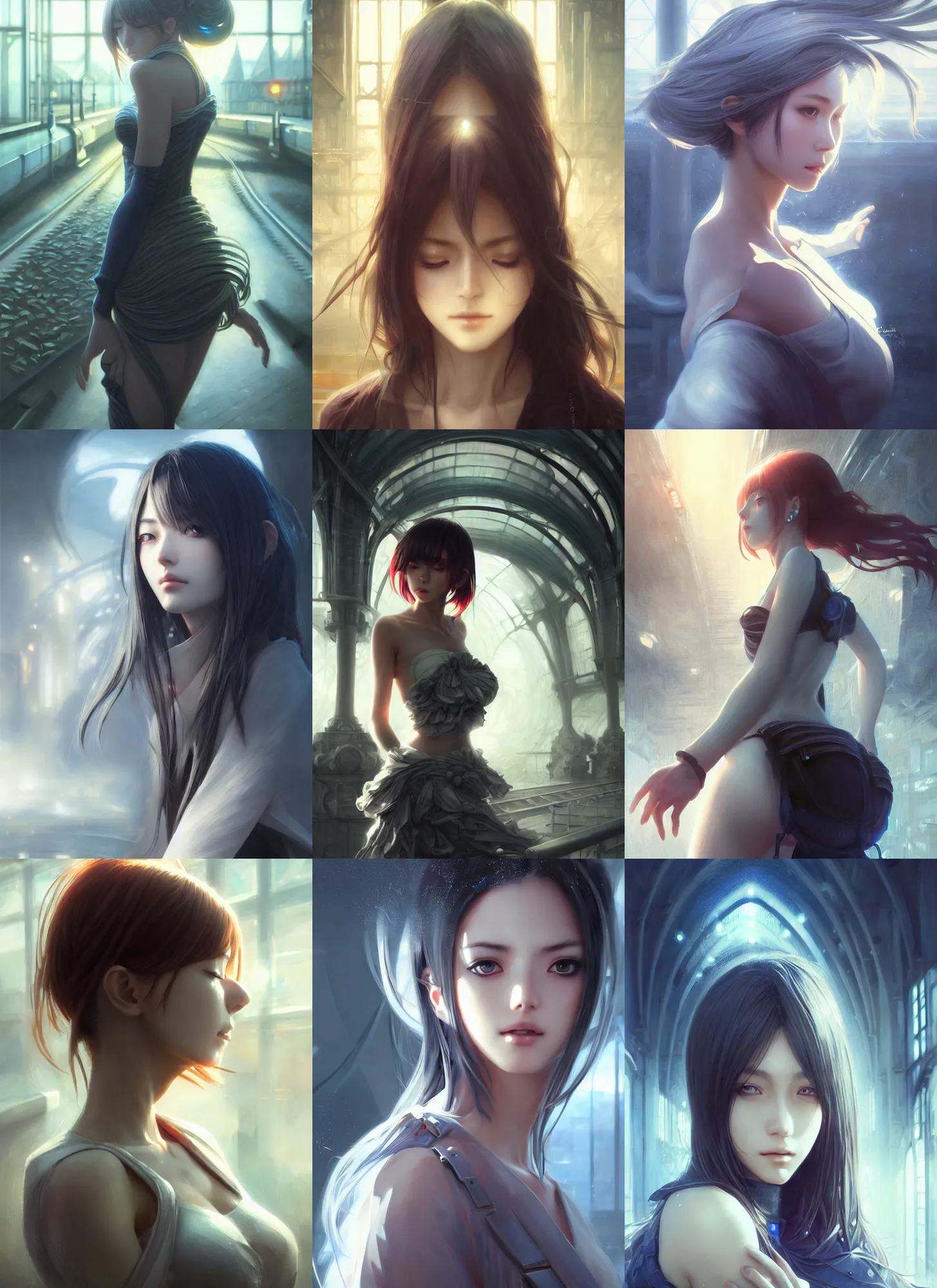 Prompt: ultra realistic stunning beautiful anime woman, beautiful precise face and body, train station, sci - fi, fantasy, intricate, elegant, highly detailed, digital painting, artstation, concept art, smooth, sharp focus, illustration, edge highlights, volumetric lighting, beautiful light and shadows, art by satoshi urushihara and wlop and greg rutkowski