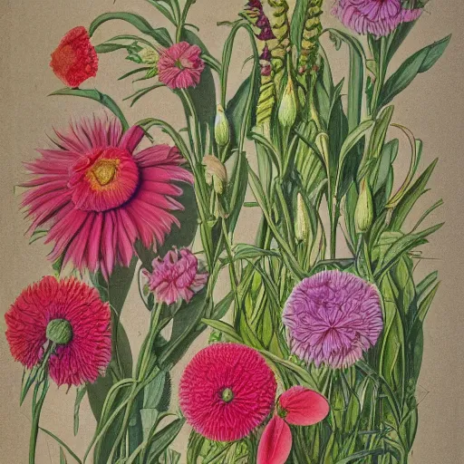 Prompt: botanical illustration of flowers