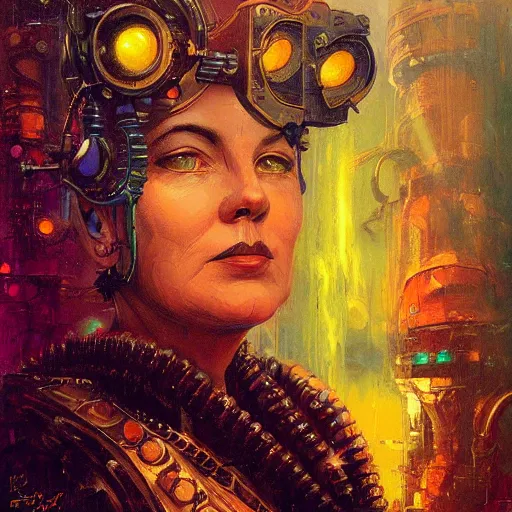 Image similar to steampunk portrait of cyborg queen victoria by paul lehr