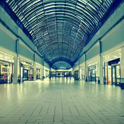 Prompt: Empty mall at night, low quality photograph, liminal space