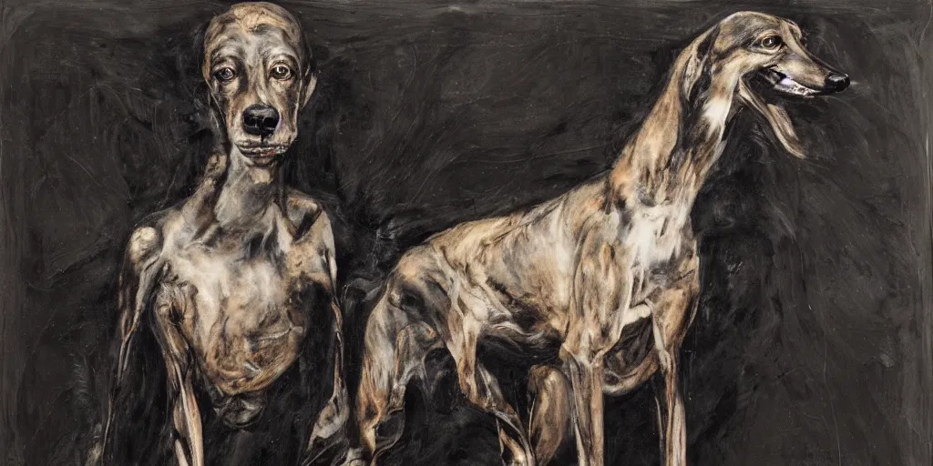 Prompt: woman with black greyhound, by nicola samori and jenny saville