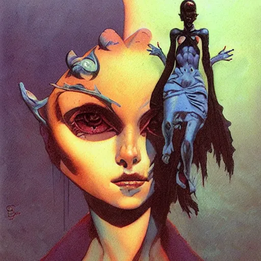 Image similar to original jean giraud art painting pastel goth aesthetic, creepy kawaii, psychedelic, matte painting, claire wendling