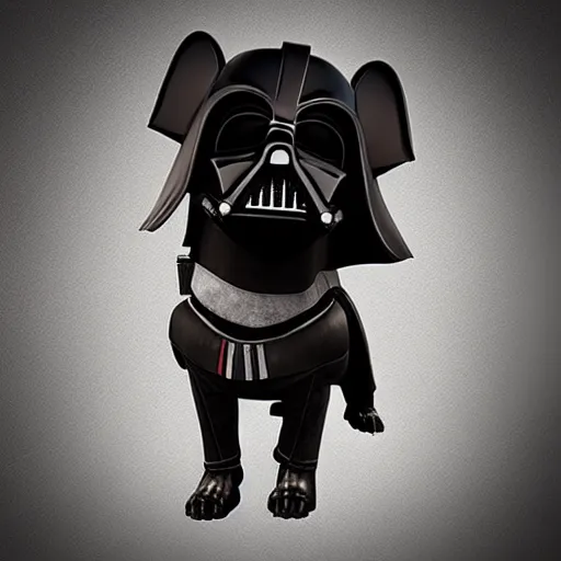 Prompt: photorealistic render of dog darth vader, blender, artstation, octane