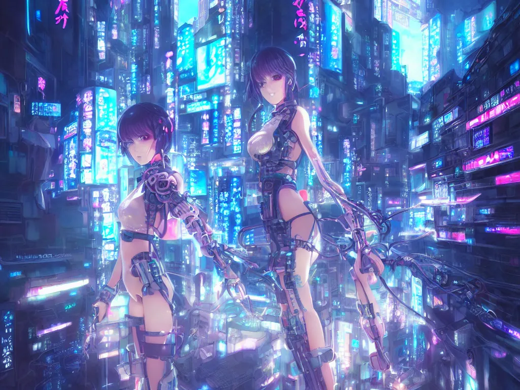 Image similar to anime key visual of futuristic cyber warrior girl, on cyberpunk neon light tokyo rooftop, ssci - fi and fantasy, intricate and very beautiful, highly detailed and digital painting, concept art, smooth, illustration, art by rongzhen luo, rossdraws and huaixuan xiang and wlop