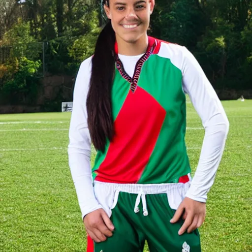 Prompt: female soccer player wearing Bulgarian traditional clothes