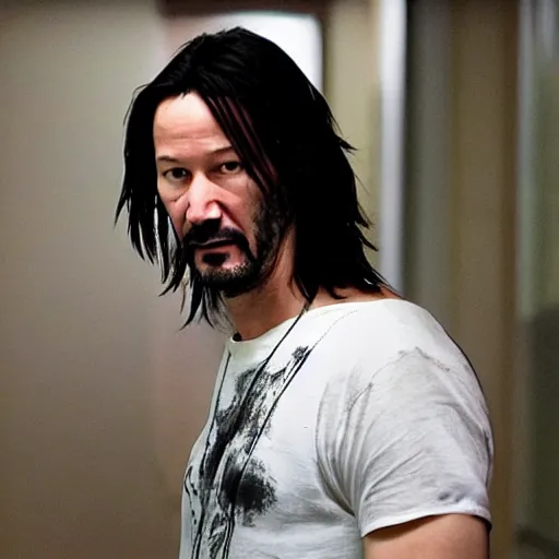 Image similar to keanu found wandering in the backrooms