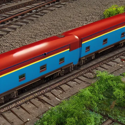 Prompt: drone shot of an indian train, highly detailed, photorealistic portrait, bright studio setting, studio lighting, crisp quality and light reflections, unreal engine 5 quality render