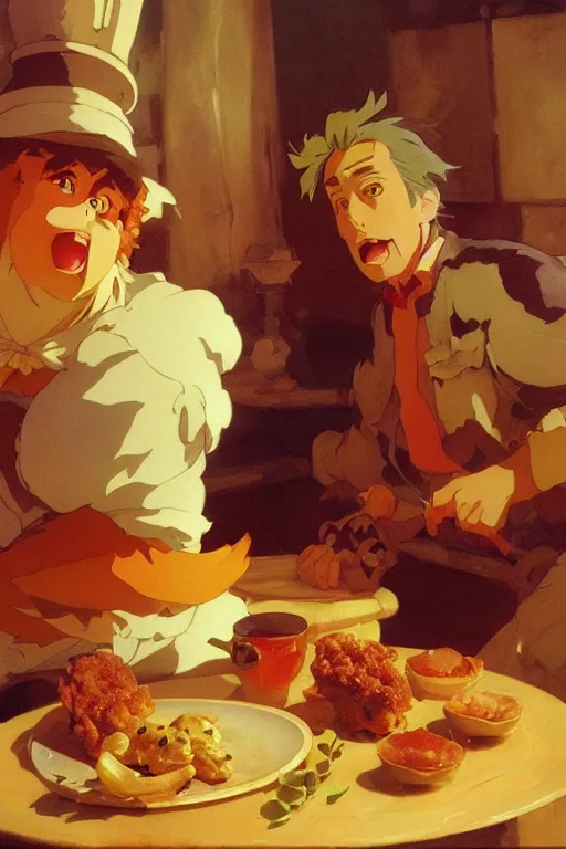 Image similar to nugget, food design, dynamic lighting, by studio ghibli, painting by gaston bussiere, craig mullins, j. c. leyendecker, tom of finland