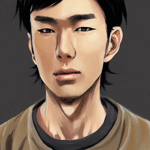 Prompt: anime portrait of a man by mahiro maeda, he is about 3 0 years old, short black hair with bangs, his features are a mix between french, turkish and russian and he is wearing a beige and black utility jumpsuit, highly detailed portrait, digital painting, artstation, concept art, smooth, sharp foccus ilustration, artstation hq