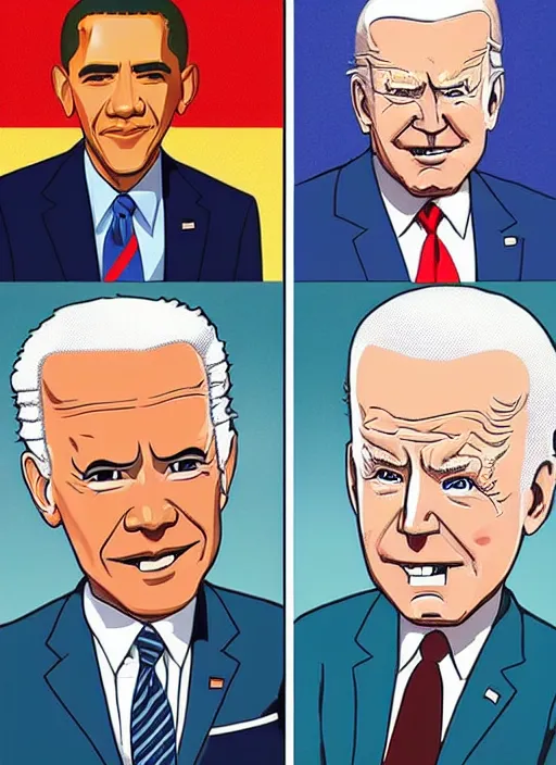 Image similar to : obama trump and biden as Twin Peaks character designed by Rumiko Takahashi