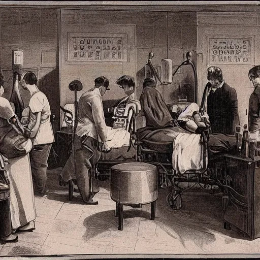 Image similar to a coffee blood transfusion, scene inside a hospital