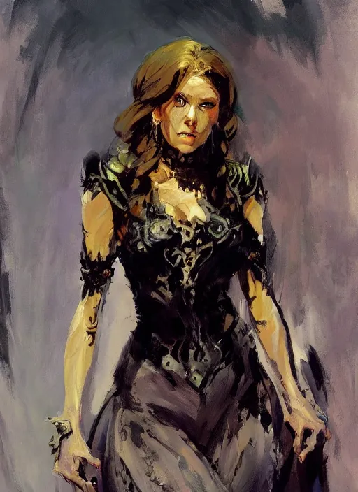 Image similar to a highly detailed beautiful portrait of an evil necromancer woman, fantasy, by gregory manchess, james gurney, james jean
