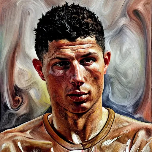 Image similar to high quality high detail painting by lucian freud, hd, christian ronaldo as a king