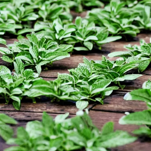 Image similar to spearmint flavored bleachers, with peppermint plants growing all around, as a promotional ad for CERTS mints