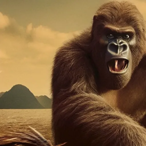 Image similar to a still of from the movie kong : skull island crossover with the movie no country for old men and the movie boys don't cry