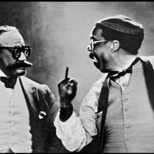 Prompt: cinematic shot of teddy roosevelt and urkel in the bar, yelling at each other