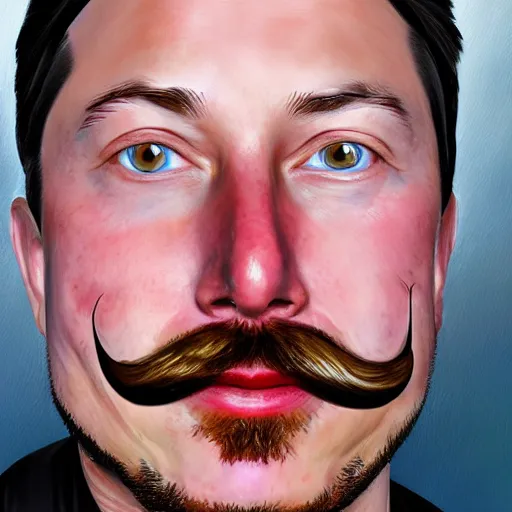 Prompt: elon elon with extra scratchy mcpatchy facial hair and a wispy fu manchu, photorealistic digital painting