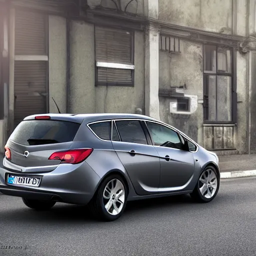 Image similar to photo of a dark grey 2012 opel astra sports tourer parked on a street corner, photorealistic, detailed, 4k