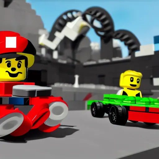 Prompt: still of Lego racer video game