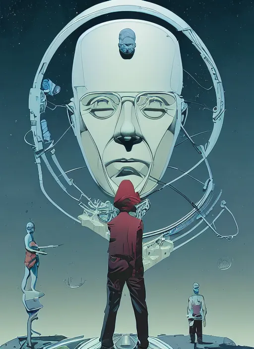 Image similar to poster artwork by Michael Whelan and Tomer Hanuka, of Delos Incorporated, clean