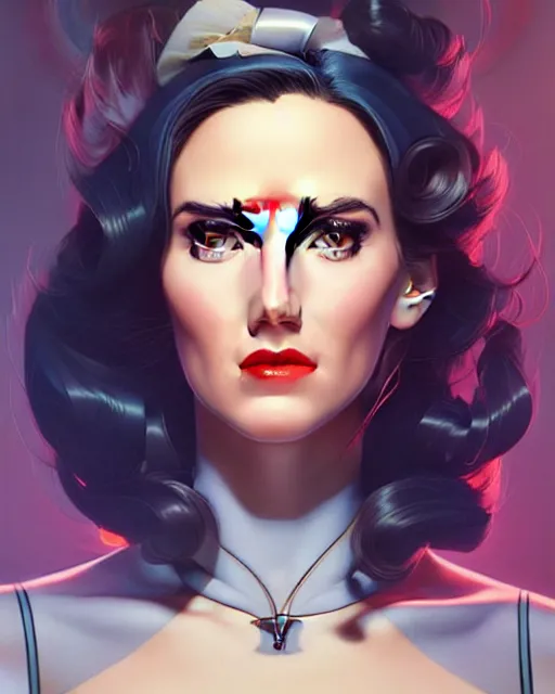 Image similar to a pin up and beautiful fashion charming dreamlke jennifer connelly, symmetrical face symmetrical eyes, character art, art by artgerm lau and wlop and and ilya kuvshinov and john singer sargent, joshua middleton comic art, frostbite 3 engine