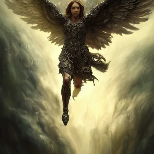 Image similar to Portrait of Archangel Michael, intricate, epic, elegant, menacing, fantasy, highly detailed, digital painting, hard focus, beautiful volumetric lighting, epic light, ultra detailed, by Leesha Hannigan, Ross Tran, Thierry Doizon, Kai Carpenter, Ignacio Fernández Ríos