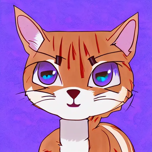 Image similar to cute anthro anime tabby cat with blue fur and purple hair, digital art