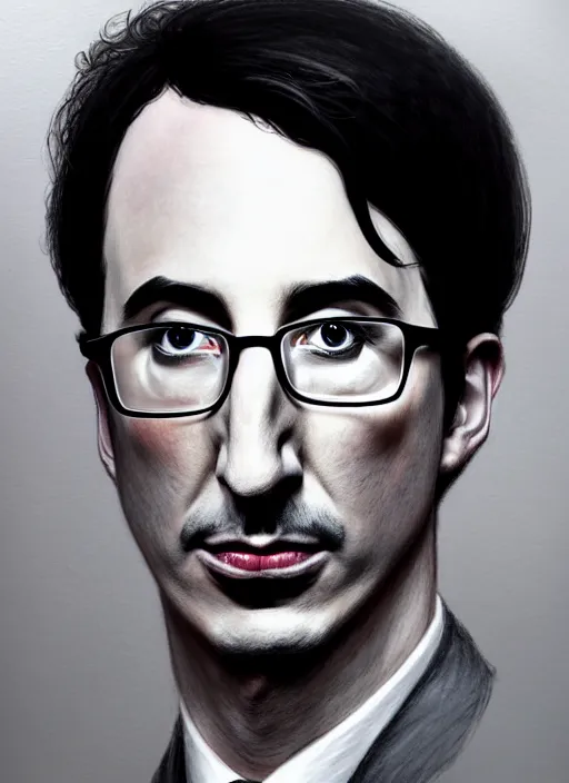 Image similar to a portrait of john oliver clutching a portrait of adam driver, military uniform, fantasy, intricate, elegant, beautiful, highly detailed, charcoal, centered, dark, smokey, digital painting, artstation, concept art, smooth, sharp focus, illustration, art by artgerm and greg rutkowski and alphonse mucha