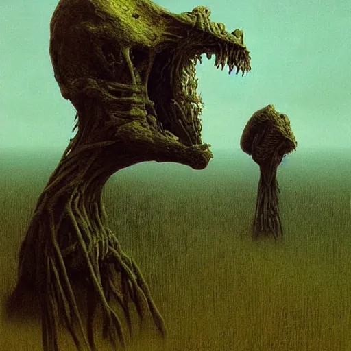 Prompt: A tall monster, digital art, Zdzislaw Beksinski