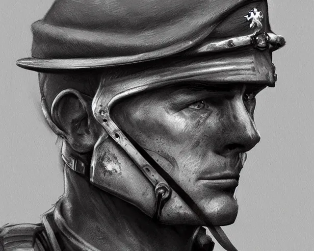 Image similar to A soldier cat warrior in world war one, close-up, realistic face, sharp facial features, mature facial features, black and white, amazing digital art, hyper detailed, artstation, in the style of Tony Sart