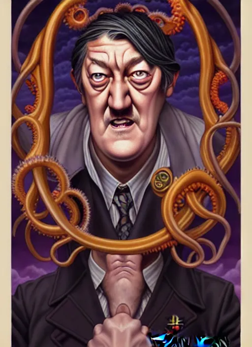 Image similar to lovecraftian portrait of grumpy stephen fry, anime style, by tristan eaton stanley artgerm and tom bagshaw