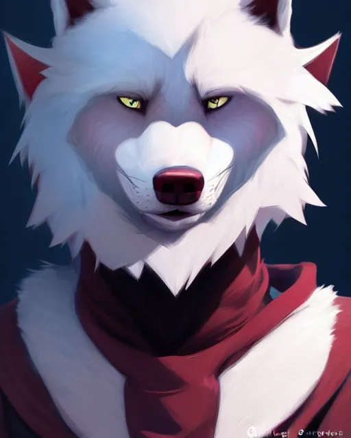 Prompt: character concept art of a male black anthropomorphic furry wolf red hair blue eyes | | cute - fine - face, pretty face, key visual, realistic shaded perfect face, fine details by stanley artgerm lau, wlop, rossdraws, james jean, andrei riabovitchev, marc simonetti, and sakimichan, artstation