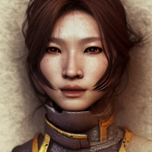 Prompt: a beautiful woman warrior, by sangsoo jeong, by siwoo kim, grim expression, unreal engine, octane rendering, 8 k, closeup headshot, smooth, trending on artstation, digital illustration, brown hair