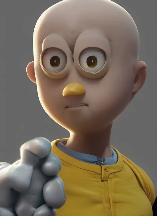 Prompt: masterpiece portrait of one punch man as a minion from despicable me, au naturel, hyper detailed, digital art, trending in artstation, cinematic lighting, studio quality, smooth render, unreal engine 5 rendered, octane rendered, art style by klimt and nixeu and ian sprigger and wlop and krenz cushart