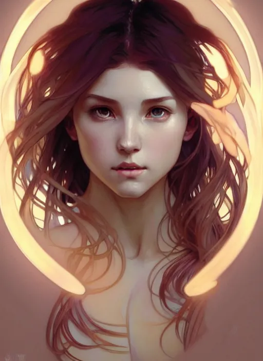 Image similar to digital character concept art by artgerm and greg rutkowski and alphonse mucha. clear portrait of a modern young wife blessed by god to unstoppably grow more perfect and fertile!! blonde, in clothes! feminine well - formed holy body!! light effect. hyper detailed, glowing lights!! intricate, elegant, digital painting, artstation, smooth, sharp focus