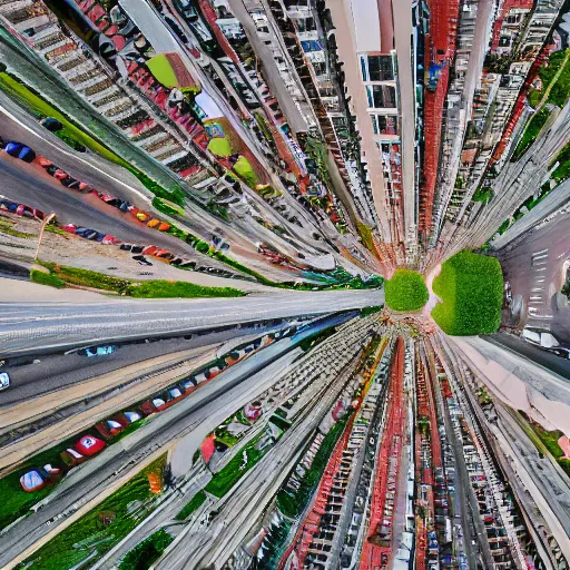 Prompt: macro photo of a large city hyper realistic with a lot of cars driving around