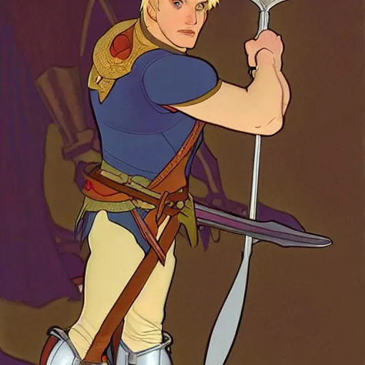 Image similar to arthur pendragon training with his favorite knight, natural lighting, path traced, highly detailed, high quality, cartoon, digital painting, by don bluth and ross tran and j. c. leyendecker and alphonse mucha